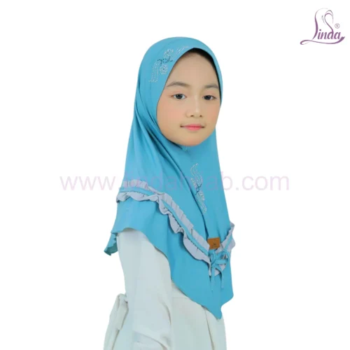 Charming Aqua Ruffled Hijab for Kids – Soft, Stylish & Comfortable Wear - Image 2