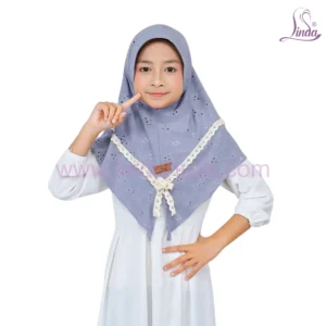 Dusty Blue Eyelet and Lace Hijab for Kids – Soft & Stylish