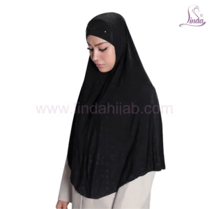 LADIES RAYON ONE PC HIJAB WITH EMBELLISHED CAP IN BLACK (SIDE VIEW)