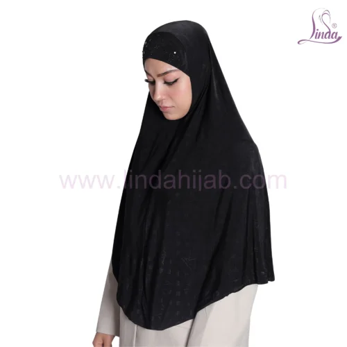 LADIES RAYON ONE PC HIJAB WITH EMBELLISHED CAP IN BLACK (SIDE VIEW) - Image 1