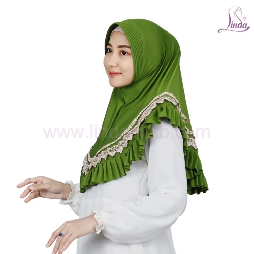 Vibrant Green Ruffled and Lace Hijab – Modest Fashion - Image 2