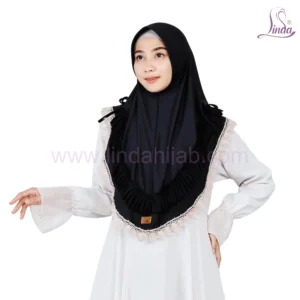 Black Lace Trim Instant Hijab for Girls - Elegant Wear