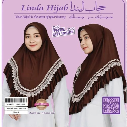 Dark Brown Lace and Ruffle Hijab – Stylish Party Scarf - Image 3