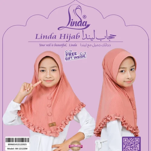 Peach Pleated Hijab for Kids – Soft & Stylish Wear - Image 4
