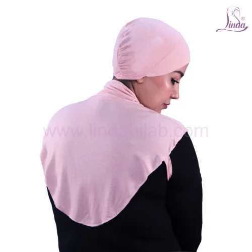 LADIES COTTON PLAINE NECK COVER & CAP - LIGHT PINK - Image 3
