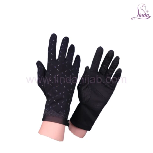 Linda Ladies Cotton Printed Gloves - Sparkle Glitter Design - UV Protection Gloves - Image 2