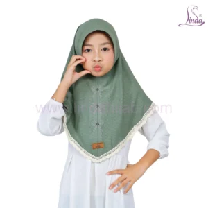 Charming Dusty Green Bow and Lace Hijab for Kids – Cute & Elegant