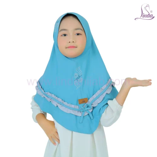 Charming Aqua Ruffled Hijab for Kids – Soft, Stylish & Comfortable Wear - Image 1