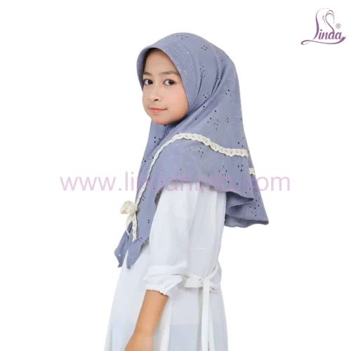 Dusty Blue Eyelet and Lace Hijab for Kids – Soft & Stylish - Image 2