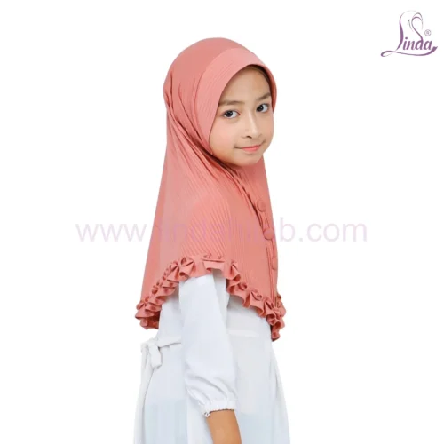 Peach Pleated Hijab for Kids – Soft & Stylish Wear - Image 2