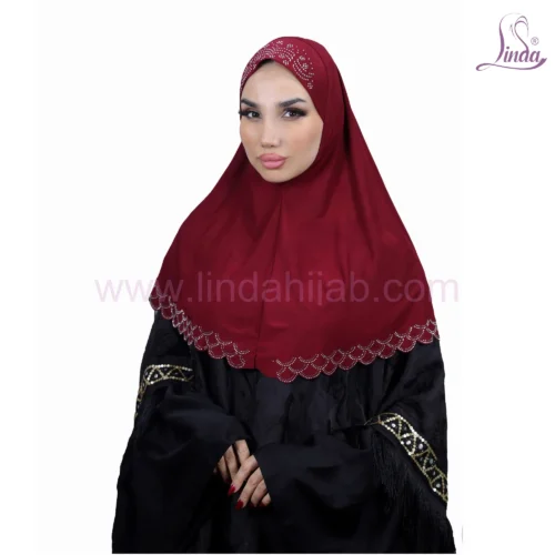 LADIES SCALLOPED EDGE RAYON WITH STONE DESIGN - Image 2