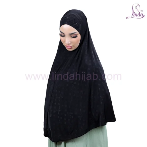 LADIES RAYON ONE PC HIJAB WITH EMBELLISHED CAP IN BLACK - Image 2