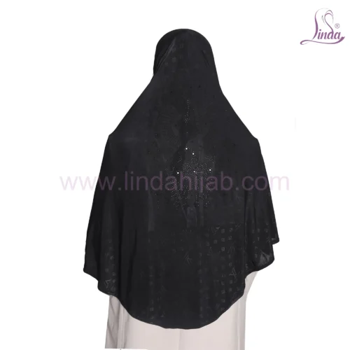 LADIES RAYON ONE PC HIJAB WITH EMBELLISHED CAP IN BLACK (SIDE VIEW) - Image 2