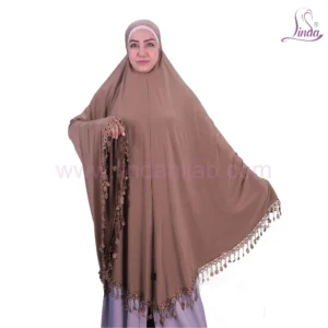 LADIES RAYON ONE PC HIJAB WITH LACE TRIM AND TASSEL DETAILING IN MOCHA