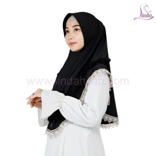 Black Lace Trim Instant Hijab for Girls - Elegant Wear - Image 2