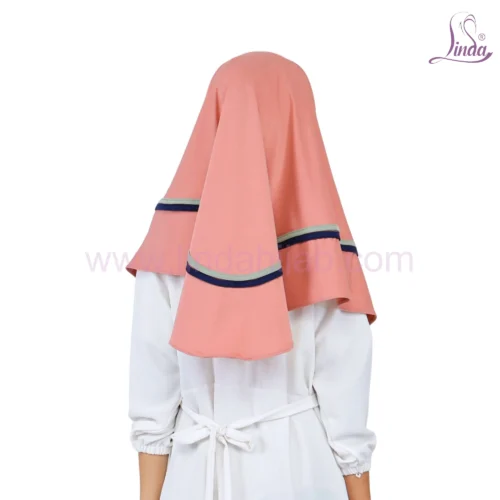 Charming Coral Pink Striped Hijab for Kids – Soft & Stylish - Image 3