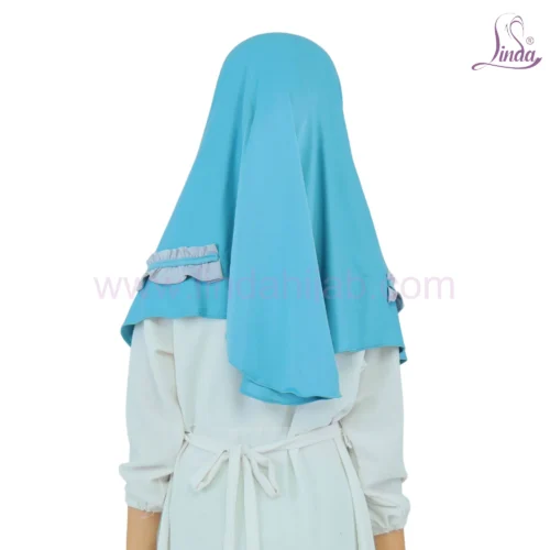 Charming Aqua Ruffled Hijab for Kids – Soft, Stylish & Comfortable Wear - Image 3