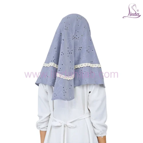 Dusty Blue Eyelet and Lace Hijab for Kids – Soft & Stylish - Image 3