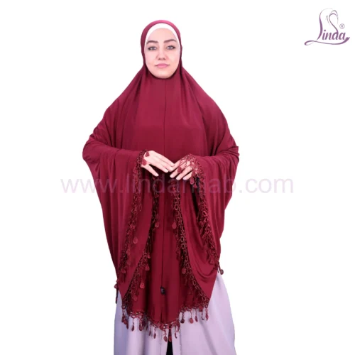 LADIES RAYON ONE PC HIJAB WITH LACE TRIM AND TASSEL DETAILING IN MOCHA - Image 3