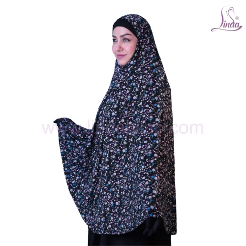 Floral Printed Black Khimar for Modest Elegance - Image 3