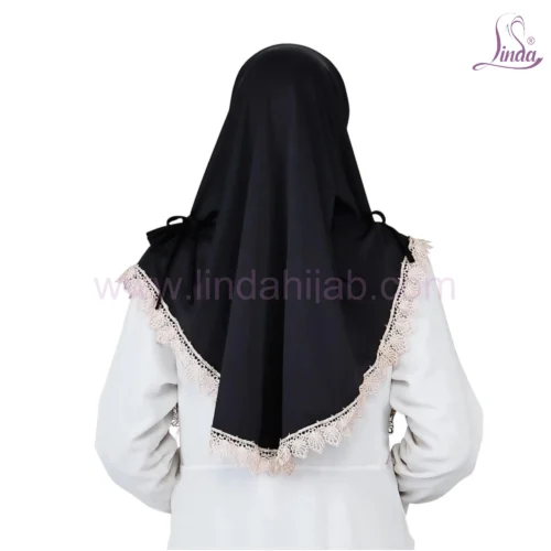 Black Lace Trim Instant Hijab for Girls - Elegant Wear - Image 3