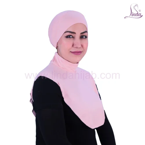 LADIES COTTON PLAINE NECK COVER & CAP - LIGHT PINK - Image 4