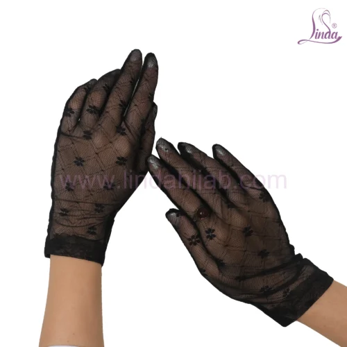 Black Cotton Dantel Lace Gloves for Women | Elegant Modest Wear - Image 2