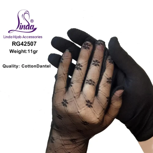 Black Cotton Dantel Lace Gloves for Women | Elegant Modest Wear - Image 3