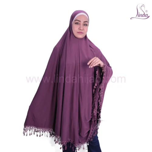 LADIES RAYON ONE PC HIJAB WITH LACE TRIM AND TASSEL DETAILING IN MOCHA - Image 9