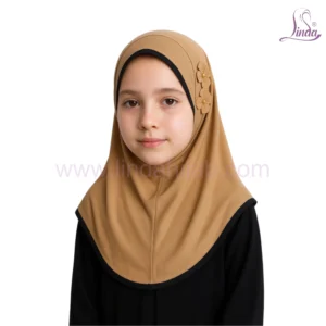 Classic Camel Hijab for Kids with Decorative Flower Accents