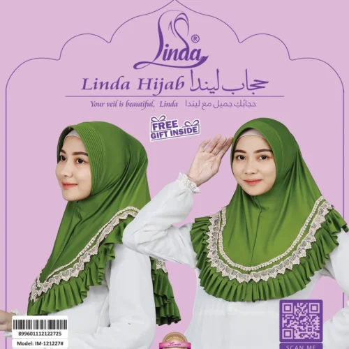 Vibrant Green Ruffled and Lace Hijab – Modest Fashion - Image 4