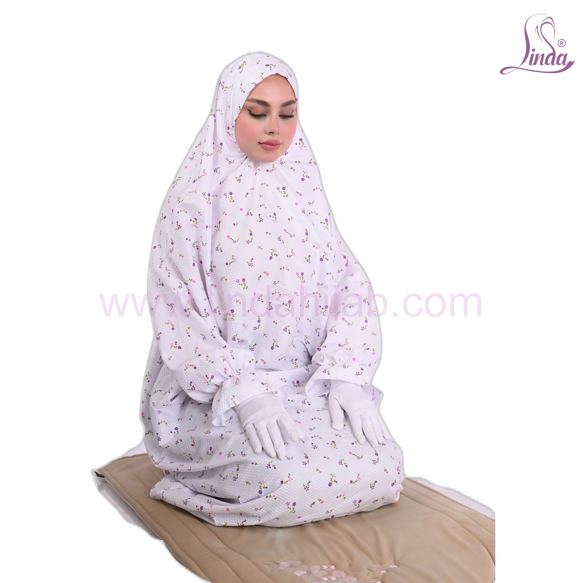 Women Prayer Dress White Floral – One Piece Full Coverage Prayer Abaya with Attached Hood