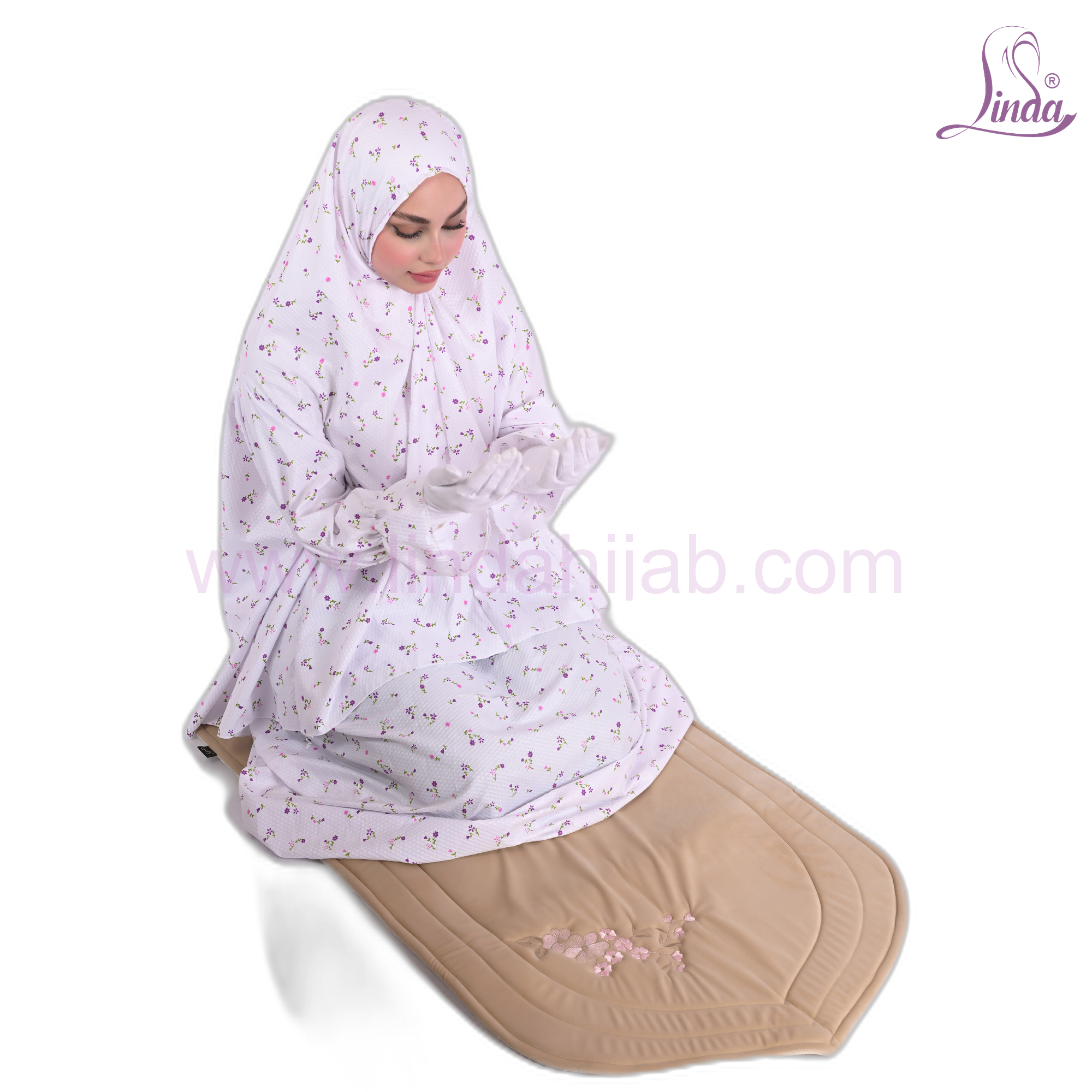 Women Prayer Set White Floral Sprig – 2 Piece Prayer Khimar and Skirt for Salah
