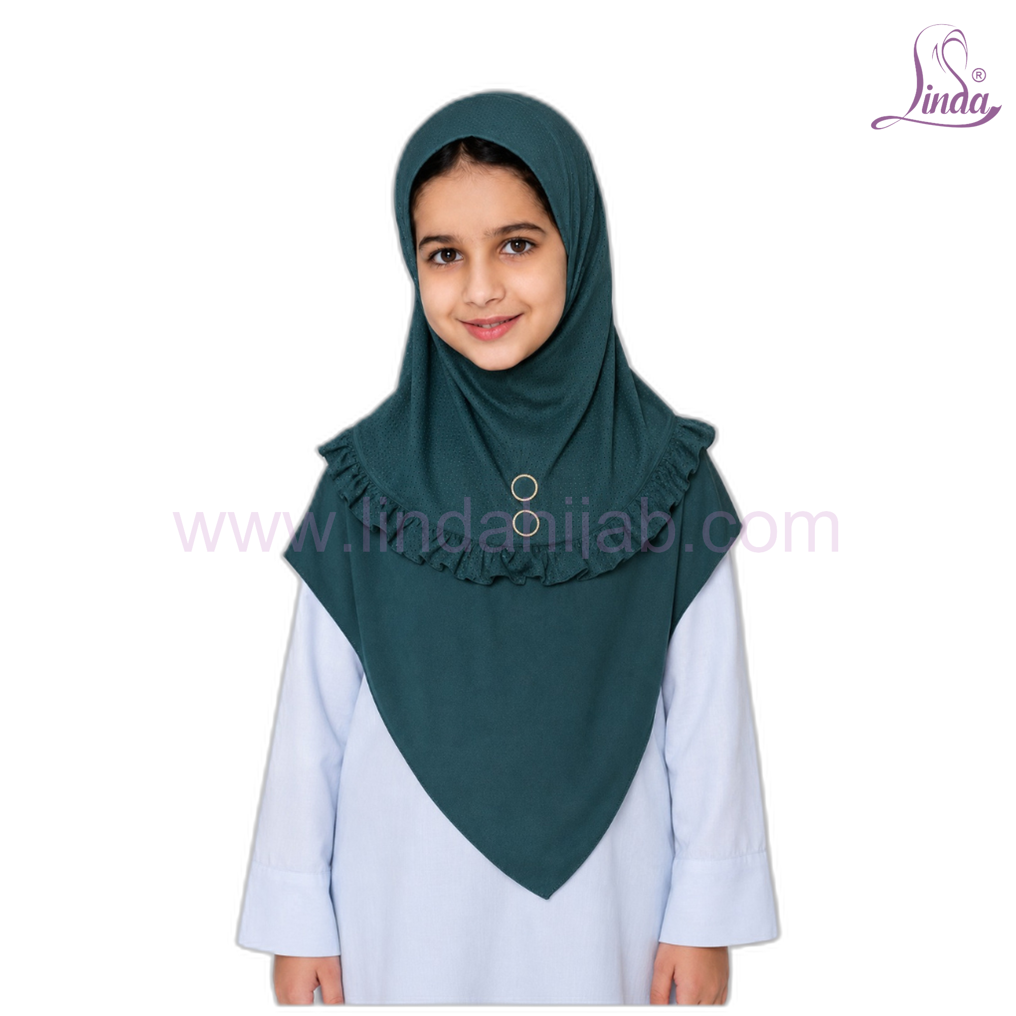 Linda Hijab Girls Ruffle Trim Mesh Hijab – Buttoned Instant Hijab (Size S)