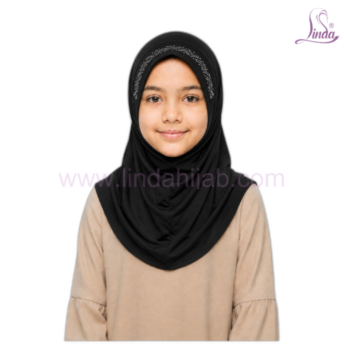 Girls Rhinestone Pull-On Hijab – Instant One-Piece Kids Hijab (8 Colors) - Image 18