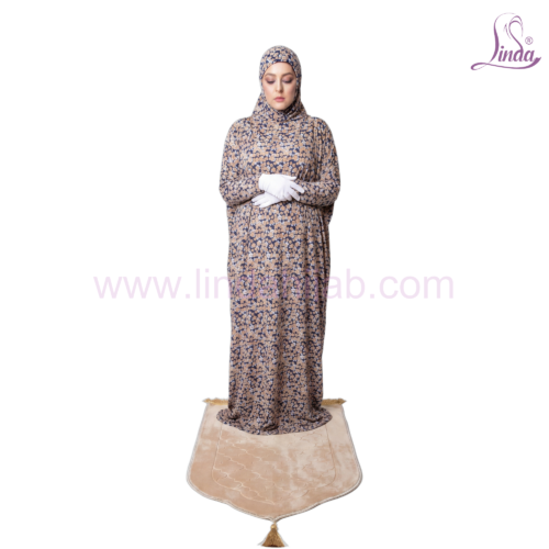Linda Women’s Full-Coverage 1-Piece Muslim Prayer Dress with Integrated Hijab – Floral Print - Image 1