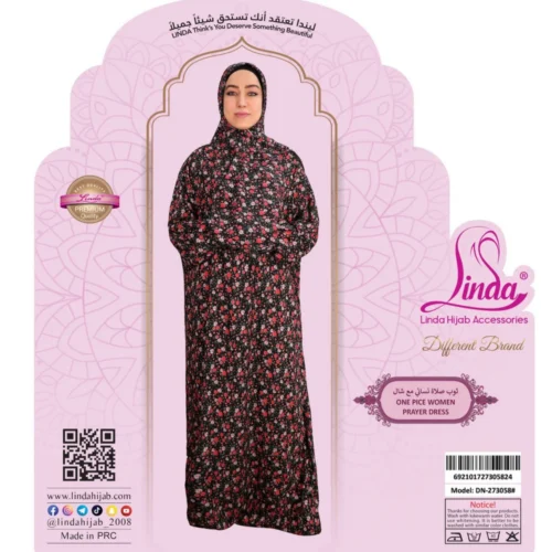 WOMEN'S PREMIUM PRAYER DRESS WITH HIJAB - BLACK FLORAL COLLECTION - Image 2