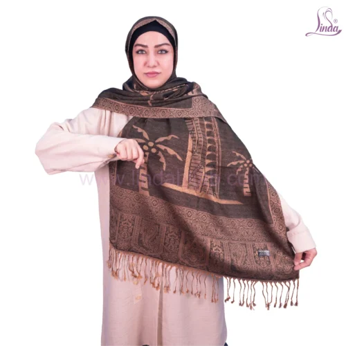 Brown Dual Tone Palm Tree Jacquard Shawl – Elegant Wrap - Image 1