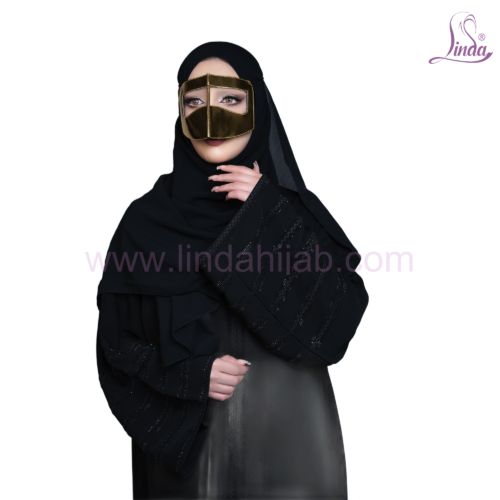 Polished Gold Battoulah Face Mask – Classic Emirati Burqa Niqab with Metallic Finish - Image 4