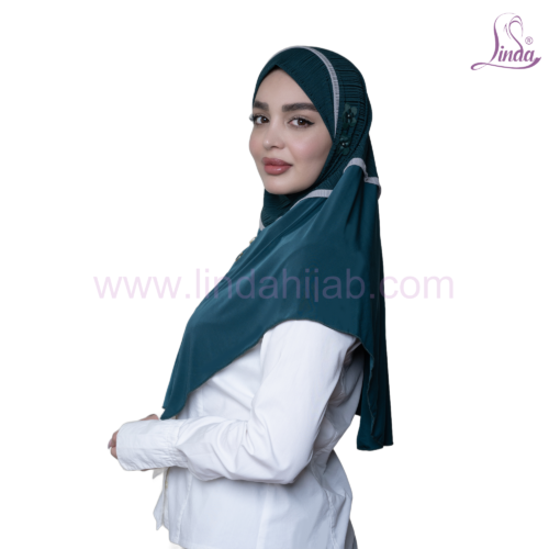 Teal Pleated Two-Tone Snap-Button Hijab - Image 4