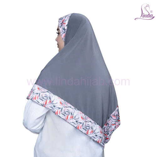 Grey Floral-Trim Button-Front Hijab - Image 4