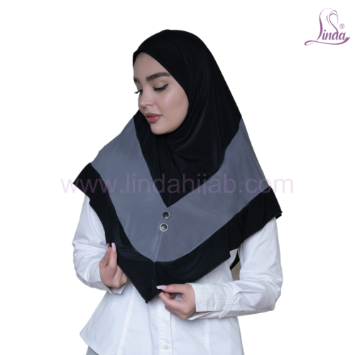 Black & Grey Colorblock Chevron Hijab - Image 3