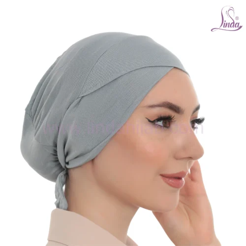 Soft Grey Crossover Turban Cap for Women – Elegant Fit - Image 3