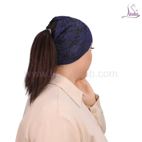 Midnight Navy Lace Bonnet Turban – Sophisticated & Breathable - Image 2