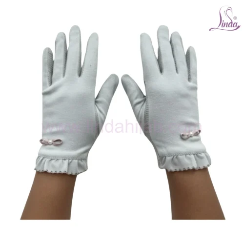 Classic Ivory Cotton Gloves with Ruffle Cuff and Bow Detail - Image 4