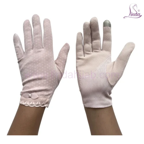 Elegant Pearl Dot Gloves with Lace Cuff and Bow - Image 3