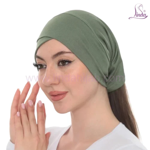 Fashionable Olive Green Crossover Turban – Soft & Chic - Image 3