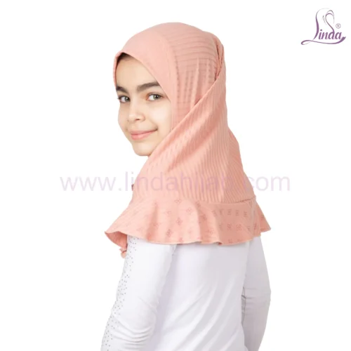 GIRLS PLAIN PEACH EMBELLISHED HIJAB - Image 3