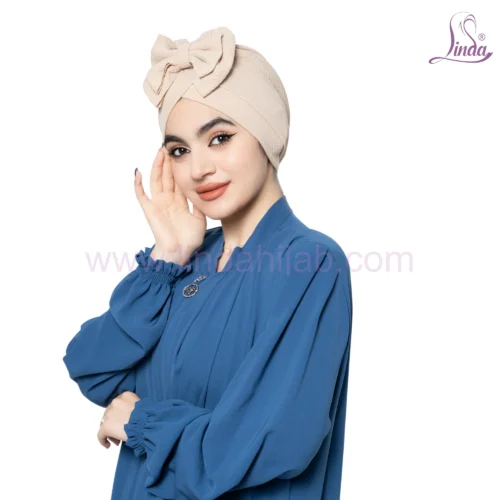 Beige Bow Accent Turban – Soft Texture & Playful Elegance - Image 3
