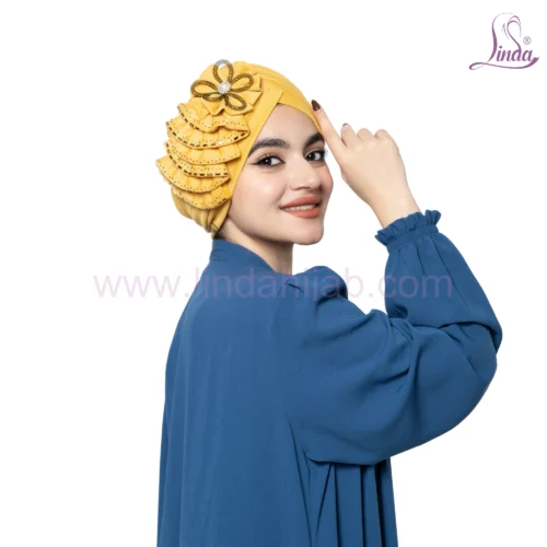Golden Mustard Floral Embellished Turban – Vibrant & Royal Fit - Image 2